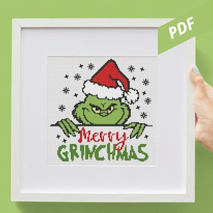 Grinchens julkorsstygnsmönster, juldekorationer (PDF)