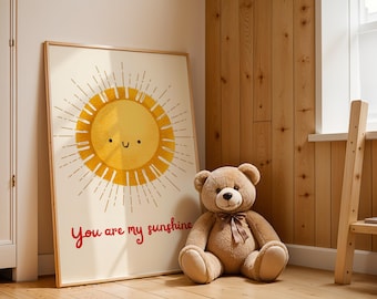 Barnrumstavla med "You Are My Sunshine" | Nyckfull väggkonst med solmotiv (digital nedladdning)