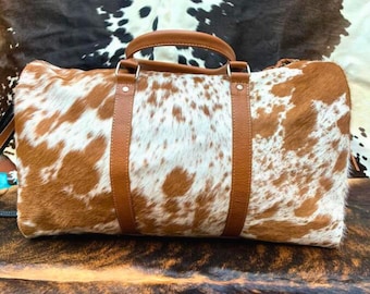 Handmade Cowhide Duffel Bag | Leather Weekender Travel Bag