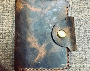 Portefeuille à deux volets en cuir marron effet vieilli fait main | Cuir Crazy Horse, Fermoir pression