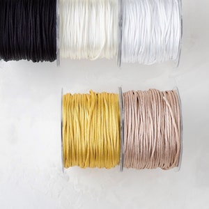 Satin String Cord Ribbon • 1/8" • Black / Ivory / White / Gold / Rose Gold • 100 yards