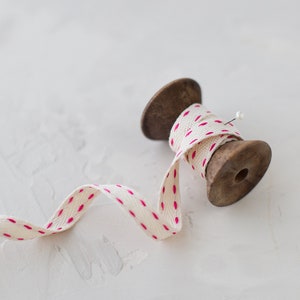 Pink Double Stitch Natural Cream Ribbon • 3/8&quot;
