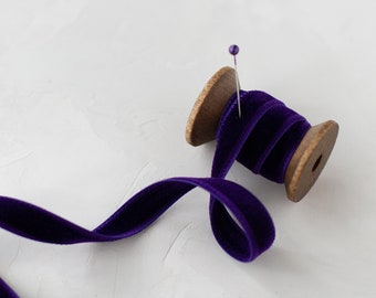 Dark Purple Rayon Velvet Ribbon: Double-Faced, Japanese • 1/8" • 1/4" • 3/8" • 1/2" • 3/4" • 1" • 1.5" • 1-7/8"