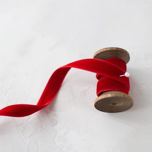 Red Double-Faced Japanese Rayon Velvet Ribbon • 1/8" • 1/4" • 3/8" • 1/2" • 3/4" • 1" • 1.5" • 1-7/8"