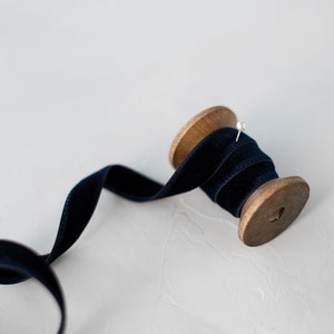 Indigo Midnight Blue Rayon Velvet Ribbon: Double-Faced, Japanese • 1/8&quot; • 1/4&quot; • 3/8&quot; • 1/2&quot; • 3/4&quot; • 1&quot; • 1.5&quot; • 1-7/8&quot;