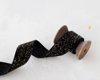 Black + Metallic Gold Swiss Glitter Velvet Ribbon • 3/8" • 5/8" • 7/8"