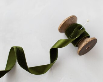 Deep Olive Moss Green Japanese Rayon Velvet Satin Ribbon • 1/4" • 3/8" • 1/2" • 3/4" • 1" • 1.5" • 2"