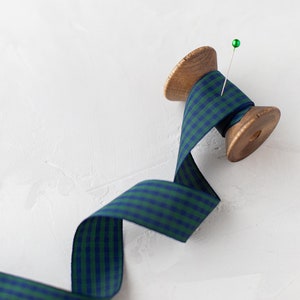 Blue + Green Check Taffeta Ribbon • 3/8&quot; • 5/8&quot; • 1&quot; • 1.5&quot;