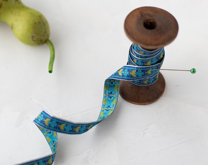 Blue Chartreuse Green Floral Ribbon Trim 1/2 VINTAGE - Etsy