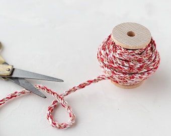 Extra Chunky Red + White + Gold Metallic Twine on Wood Spool • 5 yards