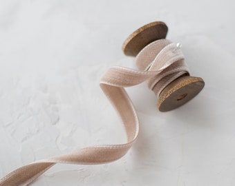 Beige Taupe Double-Faced Japanese Rayon Velvet Ribbon • 1/8" • 1/4" • 3/8" • 1/2" • 3/4" • 1" • 1.5" • 1-7/8"