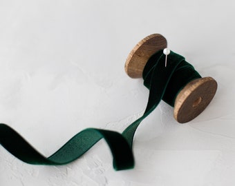 Deep Hunter Green Japanese Rayon Velvet Ribbon • 1/8" • 1/4" • 3/8" • 1/2" • 3/4" • 1"