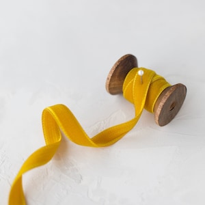 Mustard Yellow Double-Faced Japanese Rayon Velvet Ribbon • 1/8&quot; • 1/4&quot; • 3/8&quot; • 1/2&quot; • 3/4&quot; • 1&quot; • 1.5&quot; • 1-7/8&quot;