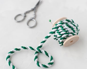Extra Chunky Green + White + Silver Metallic Twine on Wood Spool • 5 yards