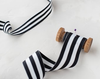 Black + White Stripe Grosgrain Ribbon • 7/8" • 1.5"