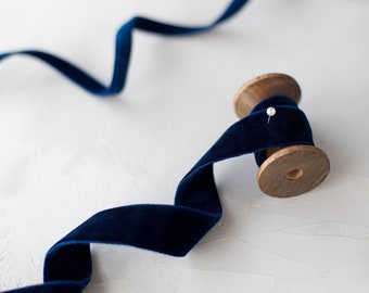 Indigo Navy Blue Double-Faced Swiss Velvet Ribbon • 3/16" • 3/8" • 5/8" • 7/8" • 1.5" •  2"