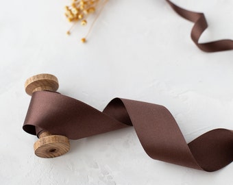 Chocolate Brown Double-Faced Silk Satin Ribbon • 1/8" • 1/4" • 3/8" • 1/2" • 5/8" • 3/4 • 1" • 1.5" • 2"