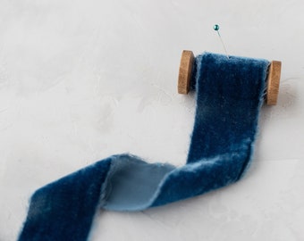 Sea Blue Frayed Edge Velvet Ribbon • 1.25" • 2" (3 yards)