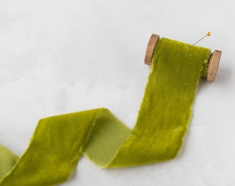 Lime Chartreuse Frayed Edge Velvet Ribbon • 1.25" • 2" (3 yards)