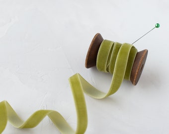 Olive Oil Green Velvet Ribbon • 3/8" • 1"