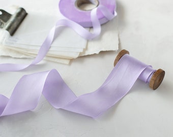 Lavender Purple Bias-Cut Hand-Dyed Silk Charmeuse Ribbon • 1/2" • 5/8" • 1" •  1.5" • 2.5"