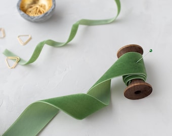 Willow Green Swiss Velvet Ribbon • 1/8" • 1/4" • 3/8" • 5/8" • 7/8" • 1.5" • 2"