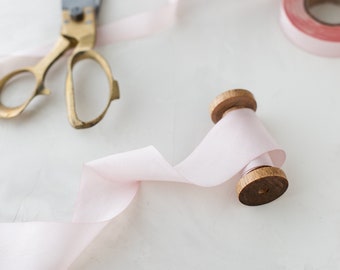 Blush Pink Bias-Cut Hand-Dyed Silk Ribbon • 1/2" • 5/8" • 1" •  1.5" • 2.5"