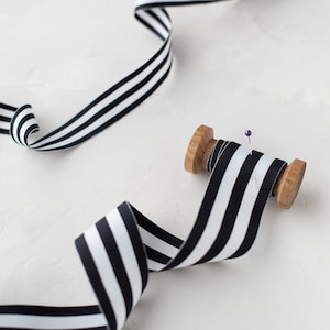 Black + White Stripe Grosgrain Ribbon • 7/8&quot; • 1.5&quot;
