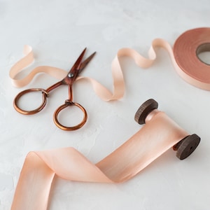 Peach Beige Variegated Bias-Cut Silk Charmeuse Ribbon: Hand-Dyed, Raw Edge • 1/2&quot; • 5/8&quot; • 1&quot; •  1.5&quot; • 2.5&quot;