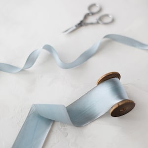 Blau Graues Seidencharmeuse Schrägband in 1/2&quot; • 5/8&quot; • 2&quot; • 1.5&quot;