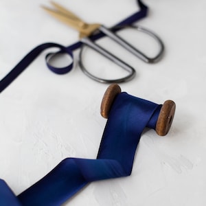 Deep Cobalt Blue Bias-Cut Silk Charmeuse Ribbon: Hand-Dyed, Raw Edge • 1/2&quot; • 5/8&quot; • 1&quot; •  1.5&quot; • 2.5&quot;