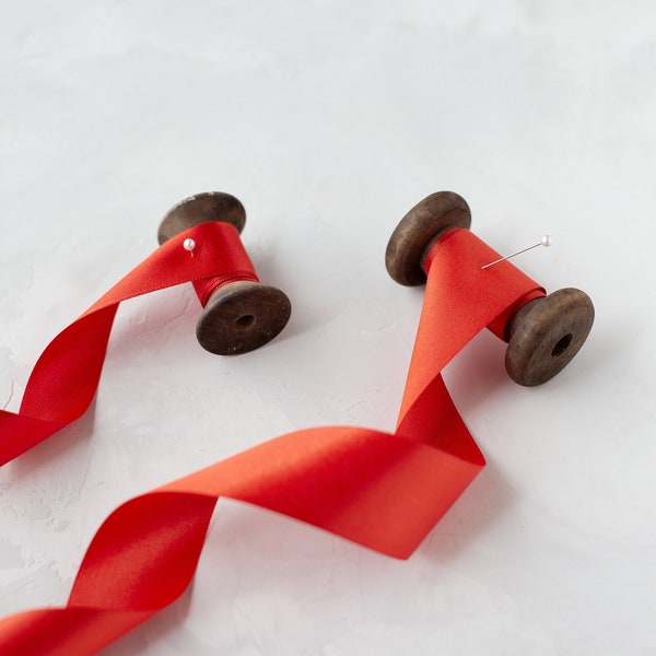 Bittersweet Red-Orange Luster Double-Faced Satin Ribbon • 7/8" • 1.5"