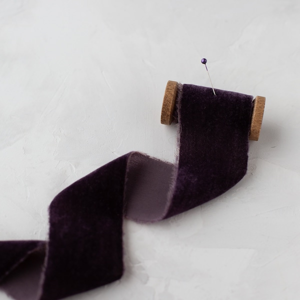 Deep Eggplant Purple Frayed Edge Velvet Ribbon • 2" (3 yards)