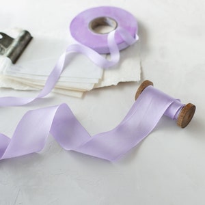 Lavender Purple Bias-Cut Hand-Dyed Silk Charmeuse Ribbon 1/2 5/8 1 1.5 2.5 image 1