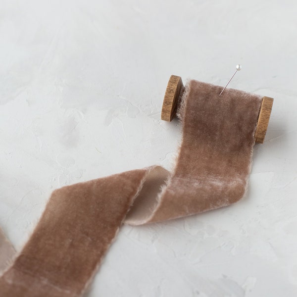 Antique Brown Frayed Edge Velvet Ribbon • 1.25" • 2" (3 yards)