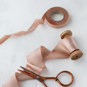 Rose Taupe Variegated Bias-Cut Silk Charmeuse Ribbon: Hand-Dyed, Raw Edge • 1/2&quot; • 5/8&quot; • 1&quot; •  1.5&quot; • 2.5&quot;