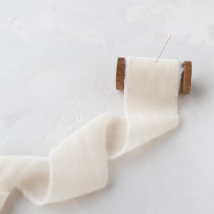 Pearl Champagne Velvet Ribbon (3 yards): Hand-Dyed, Frayed Edge • 1.25&quot; • 2&quot;
