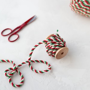 Extra Chunky Red + Green + Gold Metallic Twine on Wood Spool • 5 yards