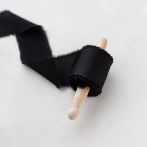 Black Frayed Edge Faux Charmeuse Silk Ribbon 1.5 image 1