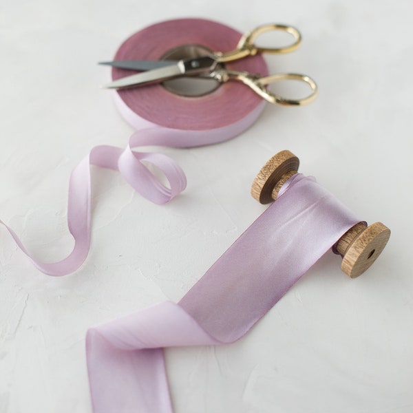 Lilac Purple Bias-Cut Hand-Dyed Silk Charmeuse Ribbon • 1/2" • 5/8" • 1" •  1.5" • 2.5"