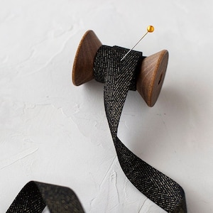 Black + Gold Metallic Sparkle Herringbone Twill Ribbon • 5/8&quot;