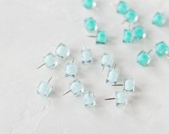 Clear Green Square Acrylic Push Pins • Seafoam Mint / Bright Jade • 20 pc