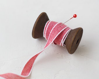 Red + White Edge Italian Drittofilo Cotton Ribbon • 3/8"