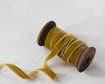 Dark Aged Mustard Gold Velvet Ribbon • 1/4" • 3/8" • 5/8"