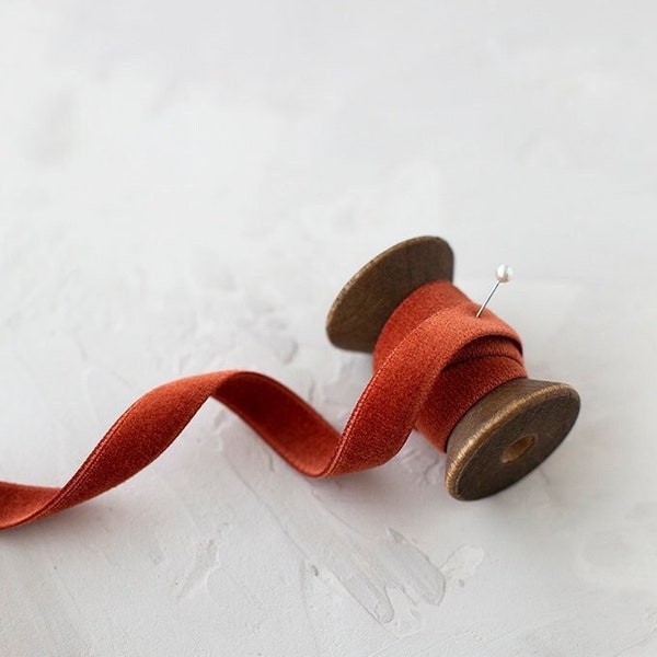 Rust Double-Faced Japanese Cotton Velvet Ribbon • 1/8" • 1/4" • 3/8" • 1/2" • 3/4" • 1"