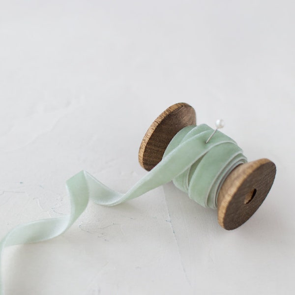 Seafoam Jade Velvet Ribbon • 1/8" • 3/8" • 3/4" • 1.5"