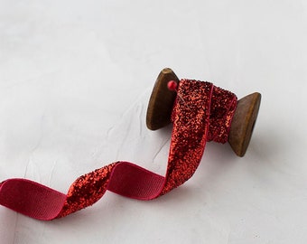 Ruby Red Metallic Sparkle Ribbon • 1/4" • 3/8" • 5/8" • 3/4" • 1.5"