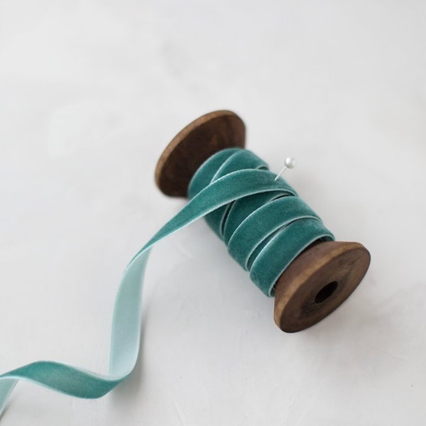 Dusty Teal Velvet Ribbon • 1/4" • 3/8" • 5/8"