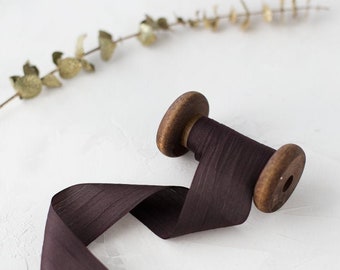 Chocolate Brown Hand-Dyed Habutai Silk Ribbon • 1/4" • 1/2" • 1-1/4"
