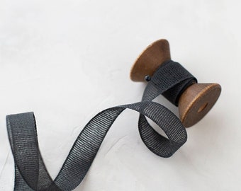 Charcoal Gray Loose Weave Italian Cotton Ribbon • 1/2"